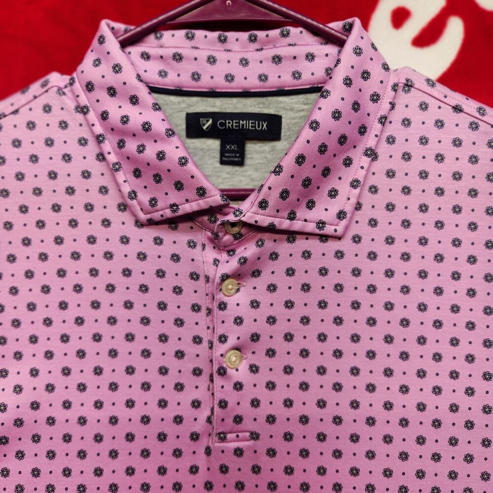 Cremieux Men's XXL Pink Performance Golf Polo Shirt Floral Dot Print Short...